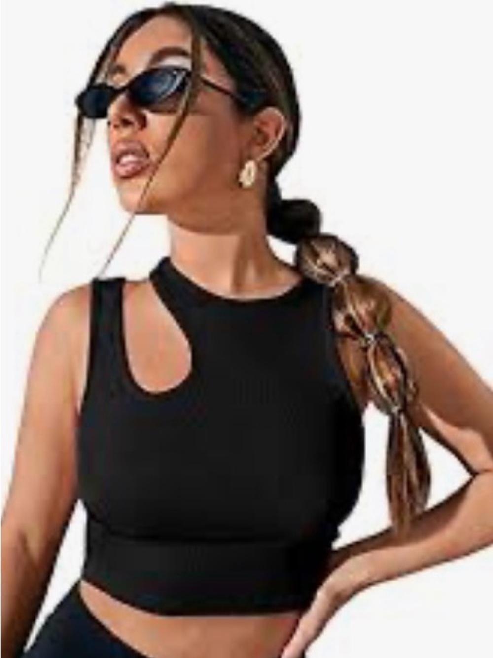 SHEIN Black Asymmetric Cutout Crop Tank